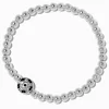Bracelet élastique perlé football couleur argentée