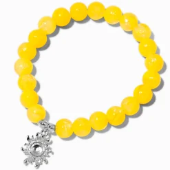 Bracelet élastique perlé jaune breloque soleil