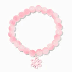 Bracelet élastique perlé marguerite rose