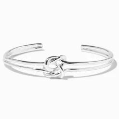 Bracelet manchette à double nœud couleur argentée