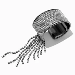 Bracelet manchette à pompon strass couleur hématite