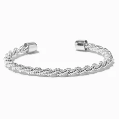 Bracelet manchette corde torsadée couleur argentée