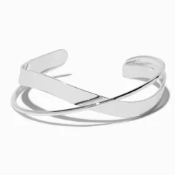 Bracelet manchette design entrecroisé couleur argentée