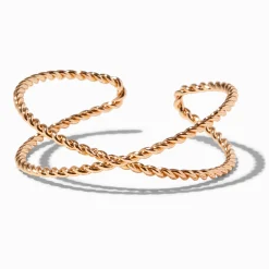 Bracelet manchette entrecroisé corde torsadée couleur dorée