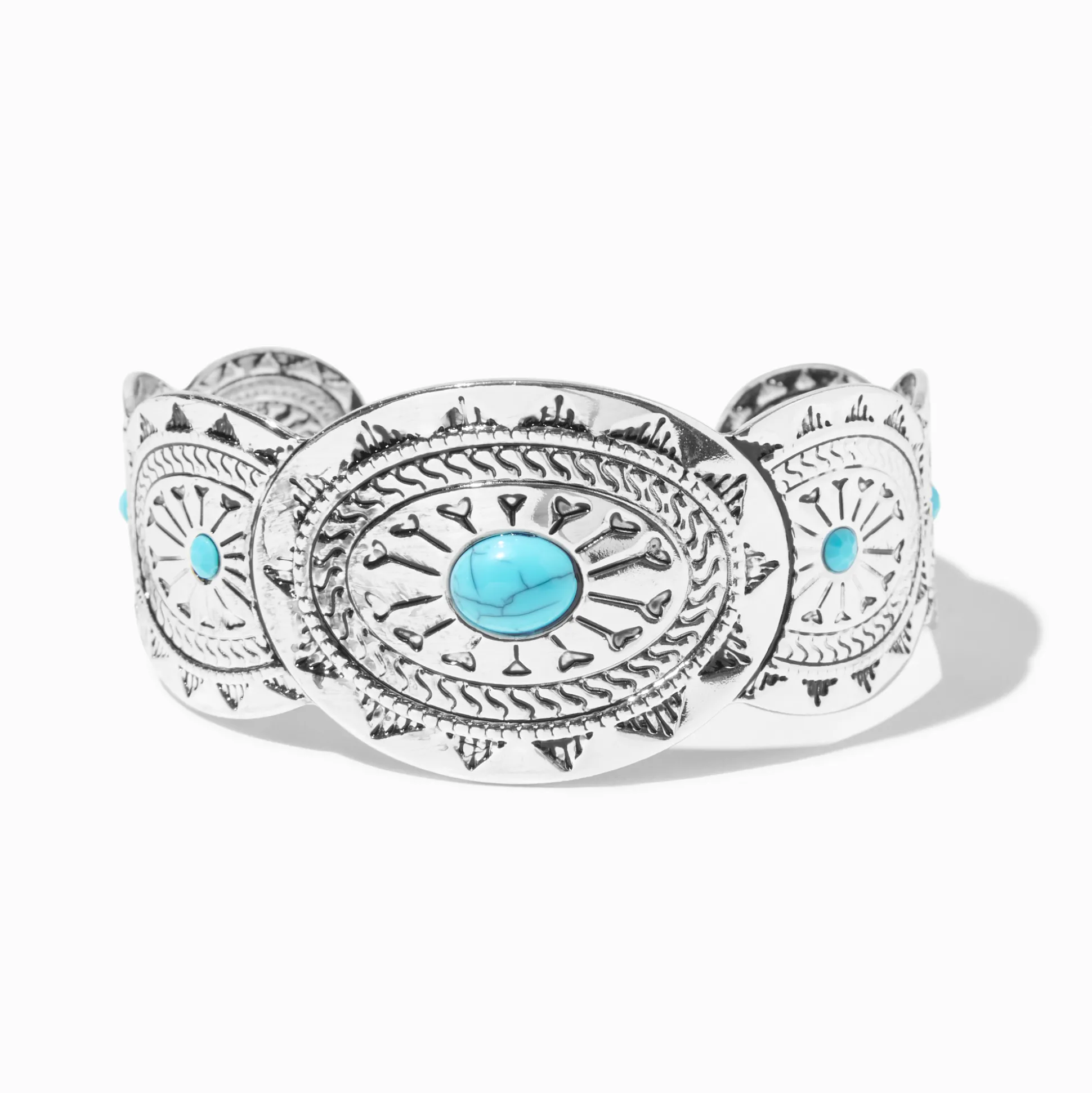 Bracelet manchette médaillon couleur turquoise couleur argentée
