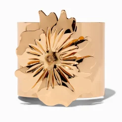 Bracelet manchette méga fleur couleur dorée