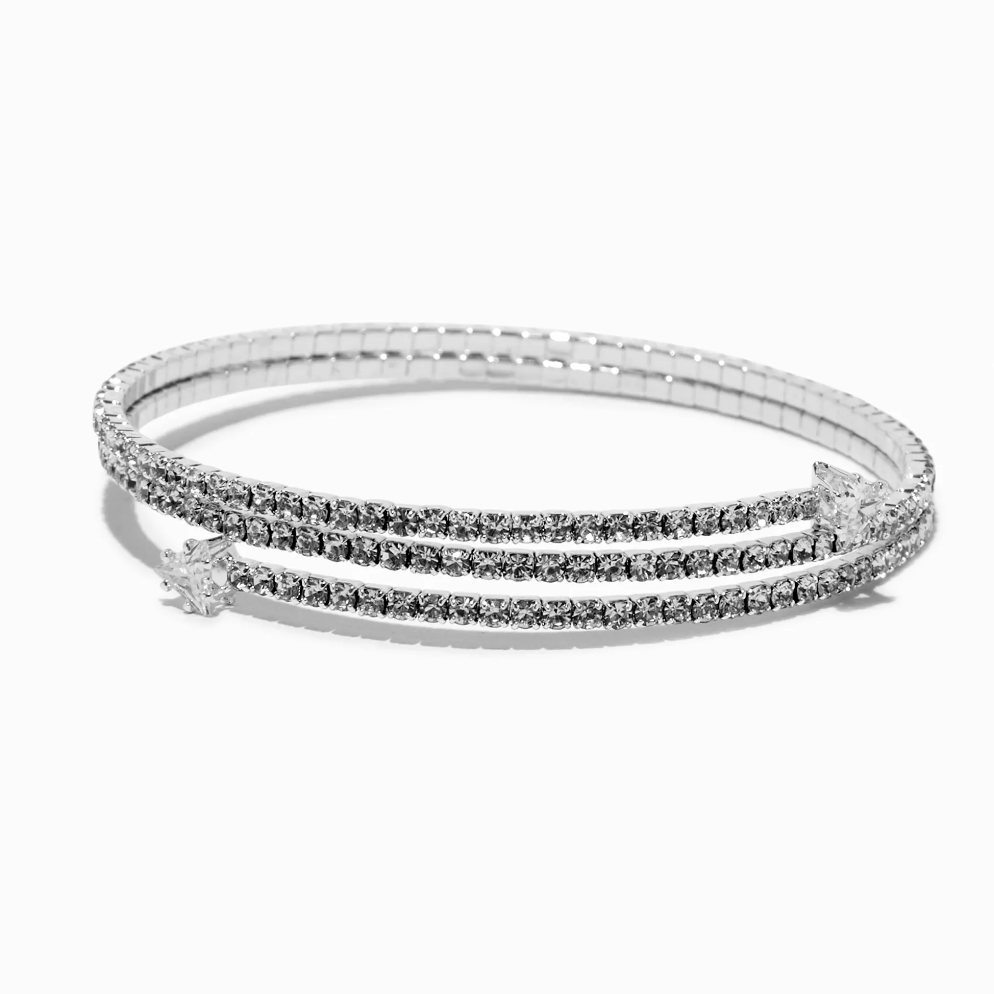 Bracelet torsadé strass en serti clos couleur argentée