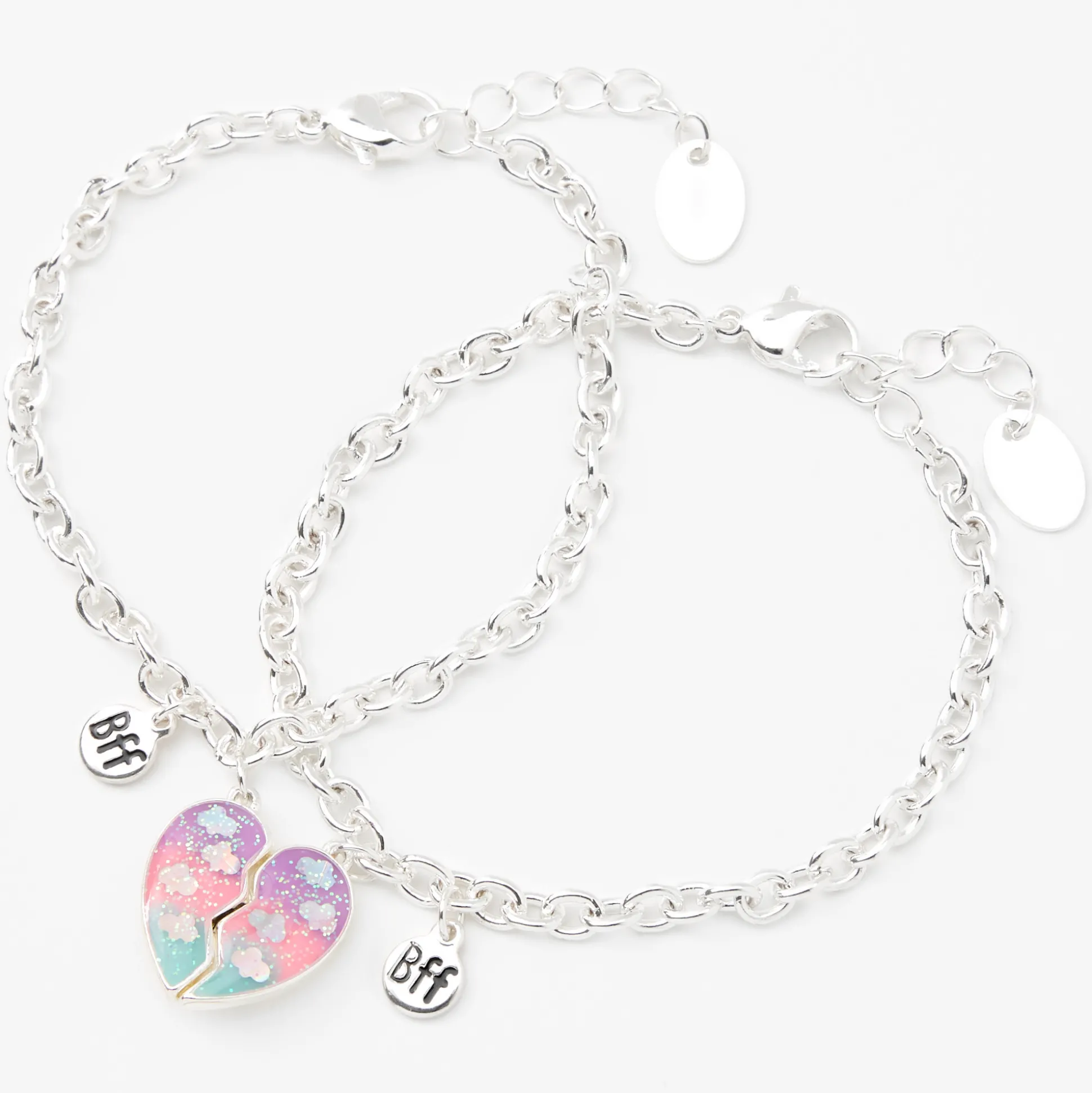 Bracelets à breloques cœur fendu phosphorescent best friends - Lot de 2