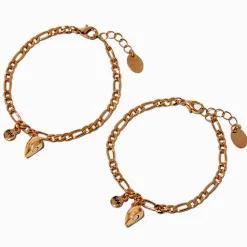 Bracelets à breloques cœur fendu couleur dorée best friends - Lot de 2