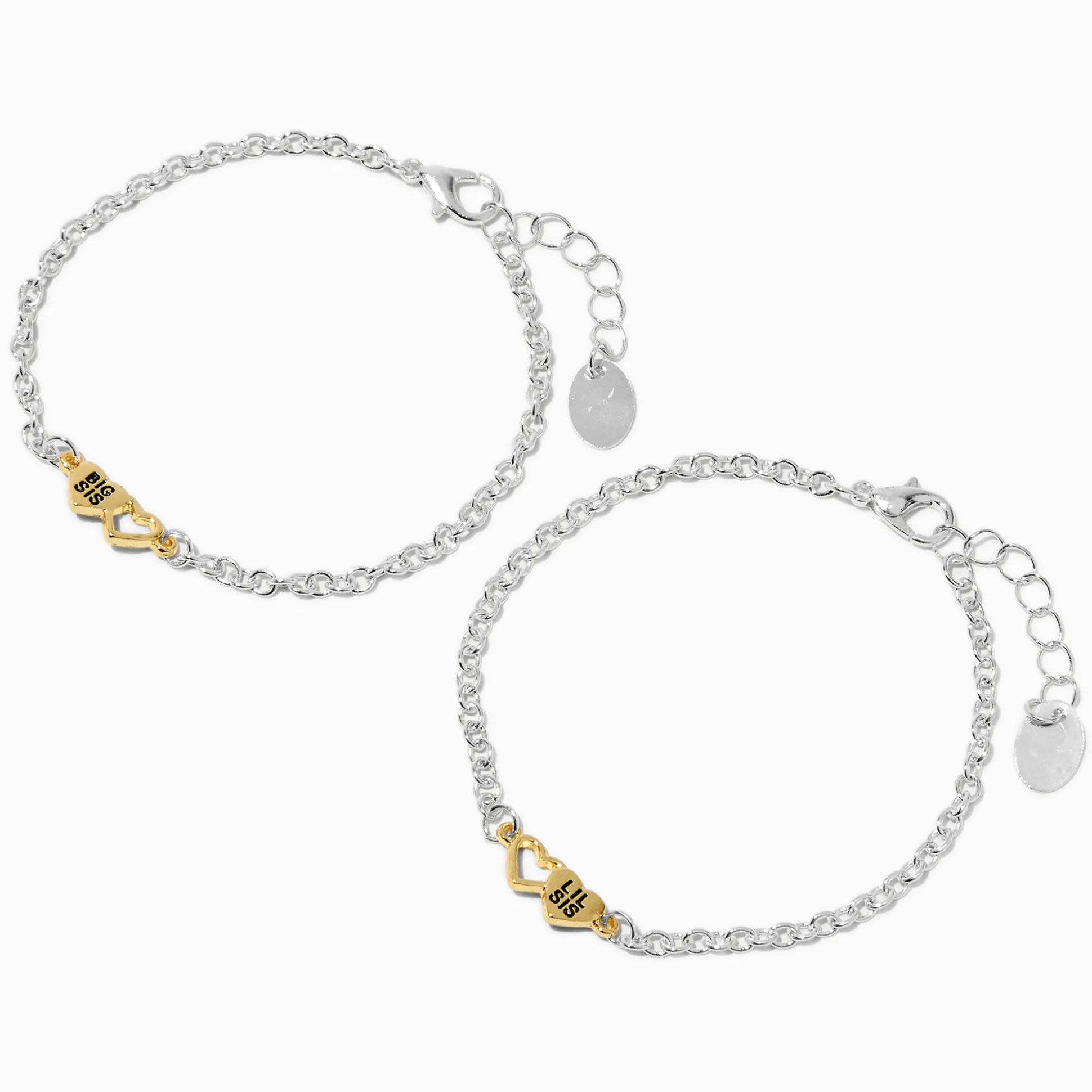 Bracelets à breloques cœur Big Sis & Lil Sis best friends - Lot de 2
