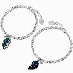 Bracelets à breloques d’humeur en forme de cœur fendu célestes Best friends- Lot de 2