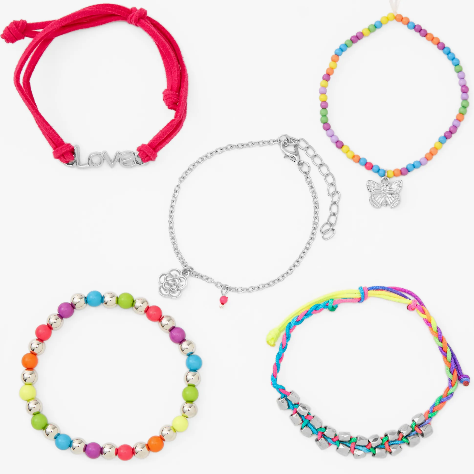 Bracelets arc-en-ciel fluo - Lot de 5