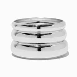 Bracelets bangle épais aux designs variés couleur argentée - Lot de 3