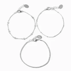 Bracelets chaîne confetti de zircon cubique couleur argentée - Lot de 3