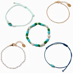 Bracelets coquillage et poisson couleur turquoise - Lot de 5