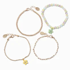 Bracelets couleur dorée fleur pastel effet mat - Lot de 4
