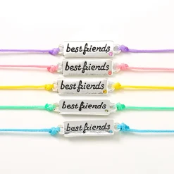 Bracelets d’amitié réglables plaques métalliques aux tons pastel - Lot de 5