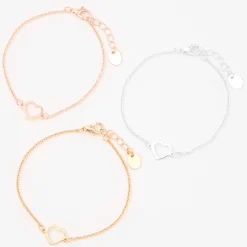 Bracelets de chaîne cœur ajouré en métaux mixtes - Lot de 3