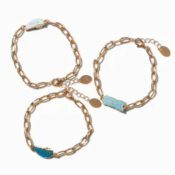 Bracelets de chaîne cœur fendu avec dégradé bleu « Best friends forever » - Lot de 3