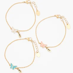 Bracelets de chaîne papillon couleur dorée best friends - Lot de 3