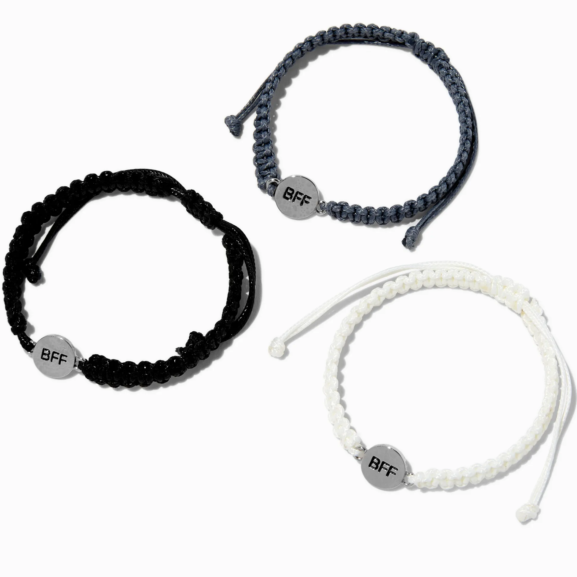Bracelets en corde réglables tressés disque best friends - Lot de 3