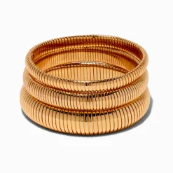 Bracelets fins bangle superposables nervurés couleur dorée - Lot de 3