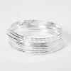 Bracelets fins bangle texturés couleur argentée - Lot de 8