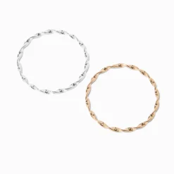 Bracelets fins bangle torsadés en métaux mixtes - Lot de 2