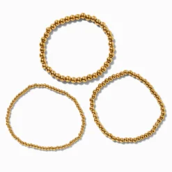 Bracelets élastiques boule de tailles graduelles en acier inoxydable couleur dorée - Lot de 3
