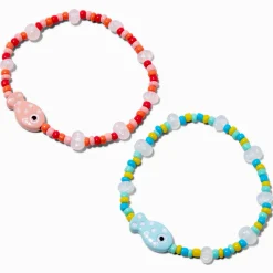 Bracelets élastiques breloque poisson perlée best friends - Lot de 2