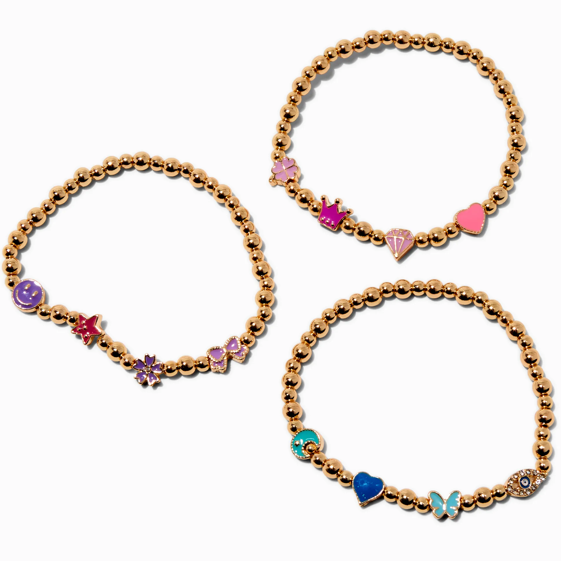 Bracelets élastiques icône bille couleur dorée - Lot de 3