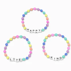 Bracelets élastiques mot perlés arc-en-ciel Claire's Club - Lot de 3