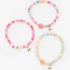 Bracelets élastiques perlés disques visages souriants marguerite Best Friends (lot de 3)