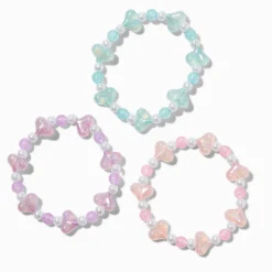Bracelets élastiques perlés cœur pastel phosphorescents Claire's Club - Lot de 3