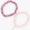 Bracelets élastiques perlés à billes roses cadenas et clé cœur - Lot de 2