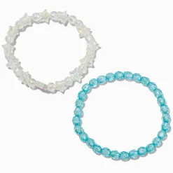 Bracelets élastiques perlés avec billes bleues et étoiles iridescentes - Lot de 2