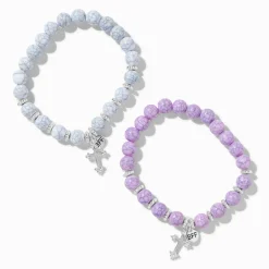 Bracelets élastiques perlés effet marbré croix best friends - Lot de 2