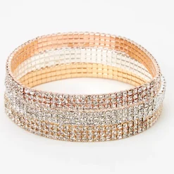 Bracelets élastiques triple rang de strass en métaux mixtes - Lot de 3