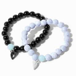 Bracelets perlés cœur fendu en deux effet marbré best friends - Lot de 2