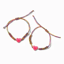 Bracelets réglables cœur tressés arc-en-ciel best friends - Lot de 2