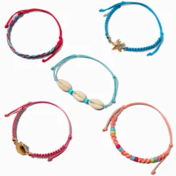 Bracelets réglables tressés motif coquillages - Lot de 5