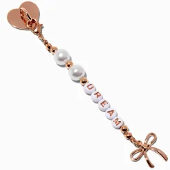 Breloque autocollante « Dream » perle d'imitation et nœud couleur dorée