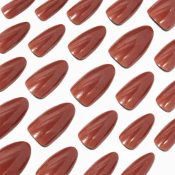 Brown Glazed Long Almond Vegan Faux Nail Set - 24 Pack