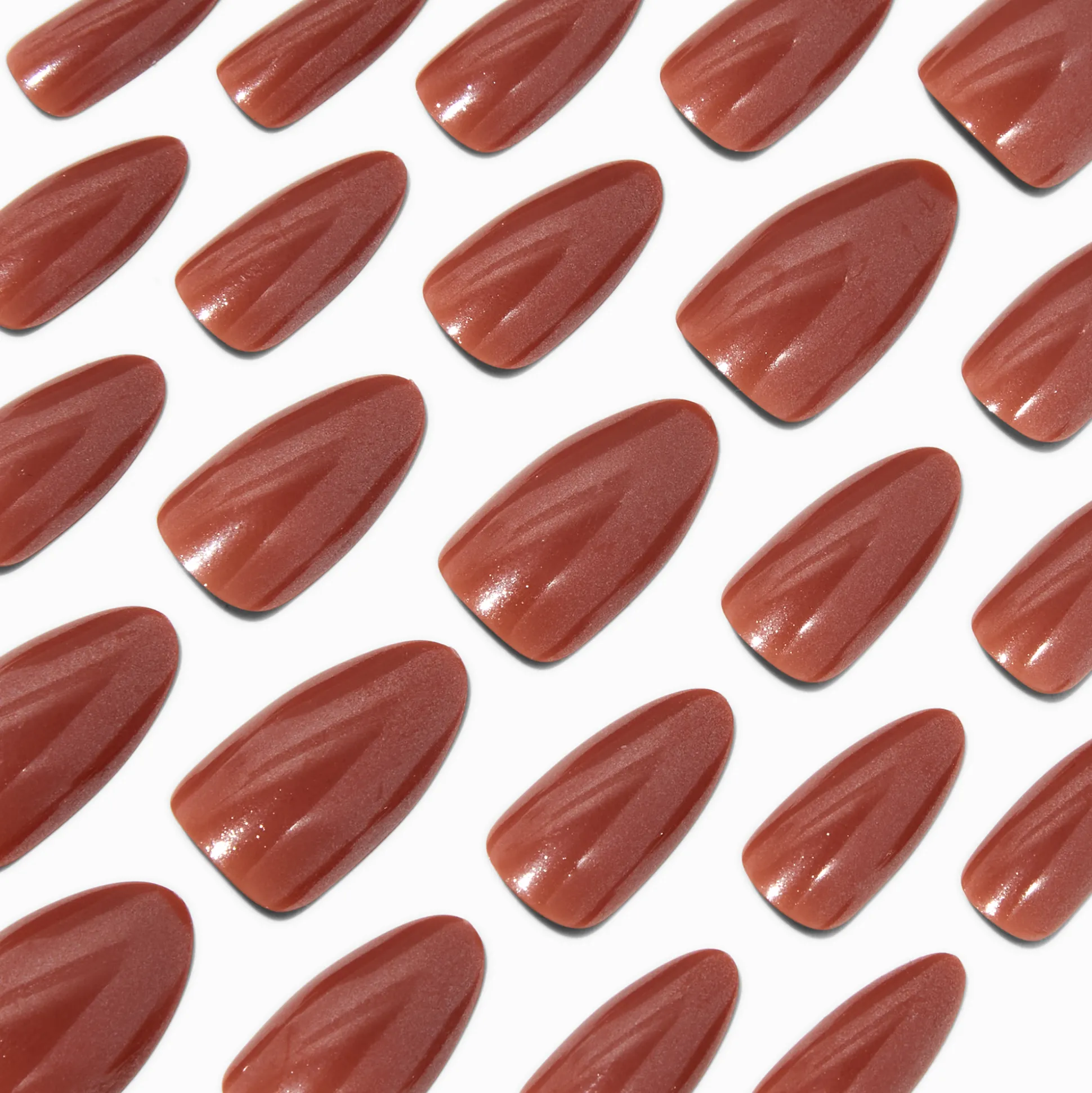 Brown Glazed Long Almond Vegan Faux Nail Set - 24 Pack