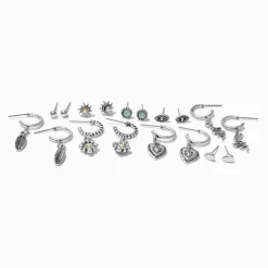 Burnished Silver-tone Mixed Earrings Set - 9 Pack