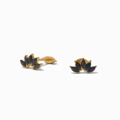 C LUXE by Claire's Gold-tone Titanium Cubic Zirconia Jet Black Leaf Flat Back Stud Earrings