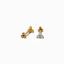 C LUXE by Claire's Gold-tone Titanium Cubic Zirconia Triple Ball Stud Earrings