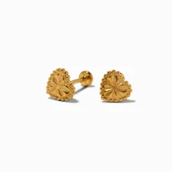C LUXE by Claire's Gold-tone Titanium Textured Heart Flat Back Stud Earrings