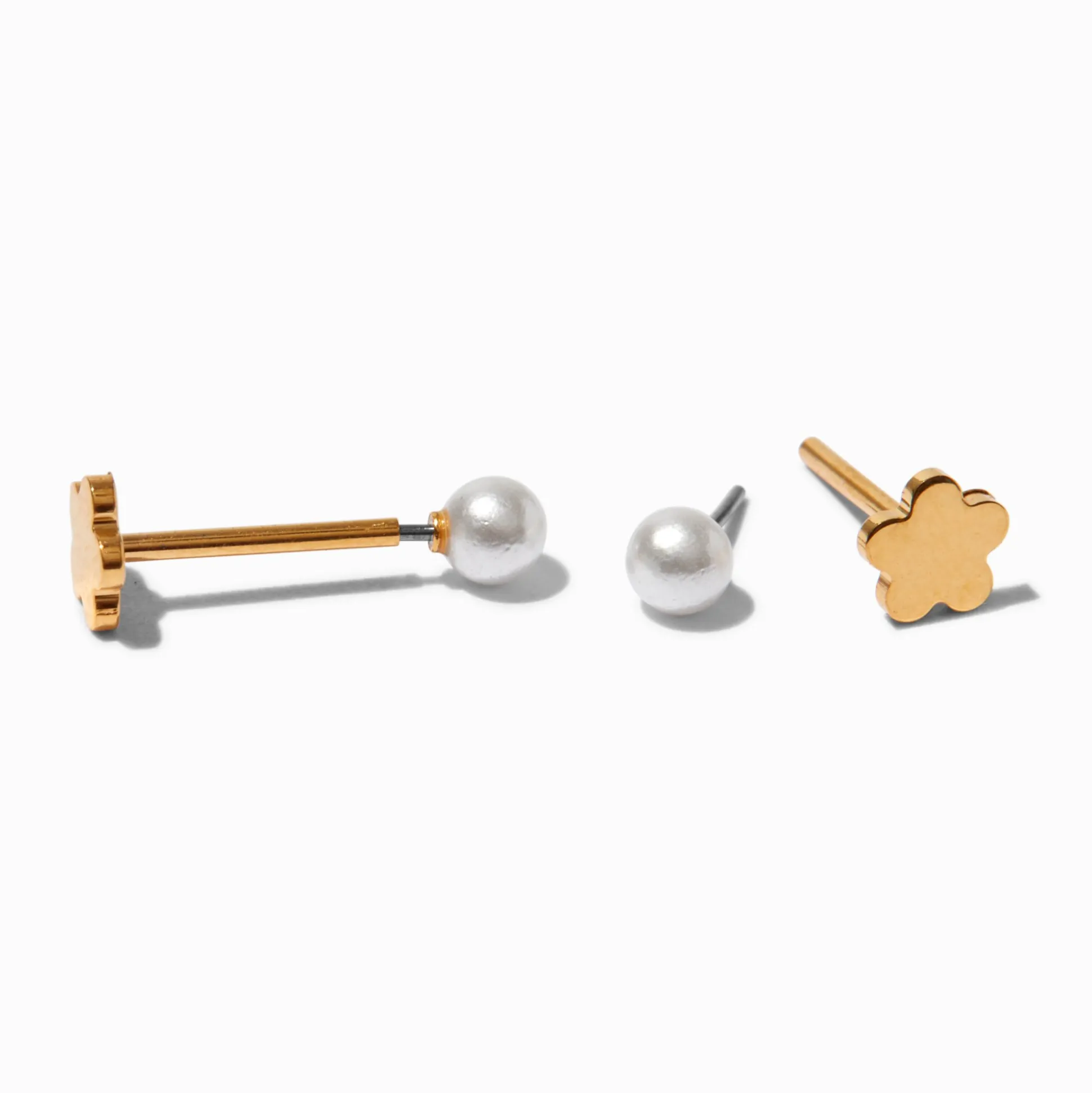 C LUXE by Claire's Gold-tone Titanium Pearl Reversible Flat Back Stud Earrings