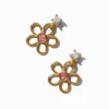 C LUXE by Claire's Gold-tone Sterling Silver Cubic Zirconia Pink Flower Drop Earrings